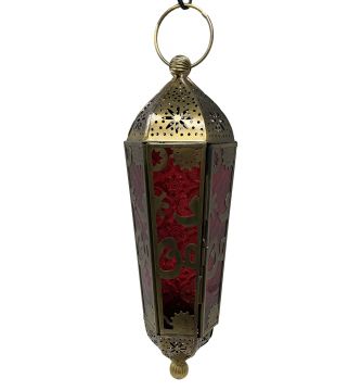 Candle Lantern - OM, Gold with Red Windows 4" x 12", (MP-2021) Each
